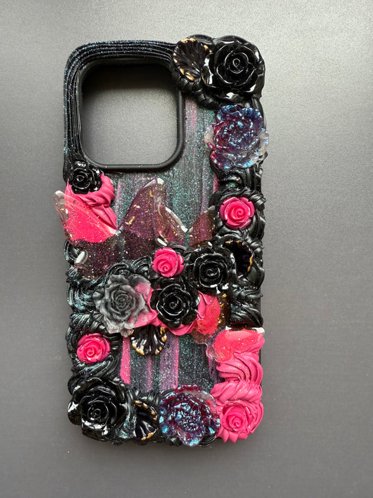 Phone case - Flowers (black+red)