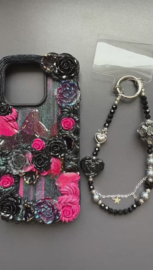 Phone case - Flowers (black+red)